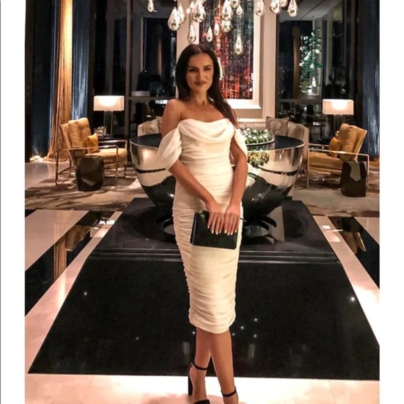 House of CB 'Carlotta' Ivory Ruched Draped Chiffon Dress